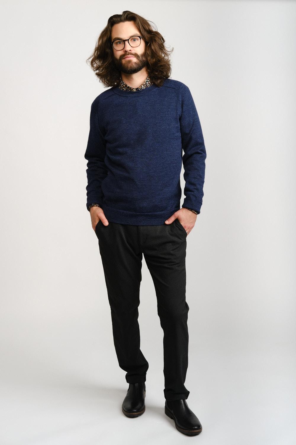 Crew neck lite-neule, Indigo, L, 2 LK, #6042
