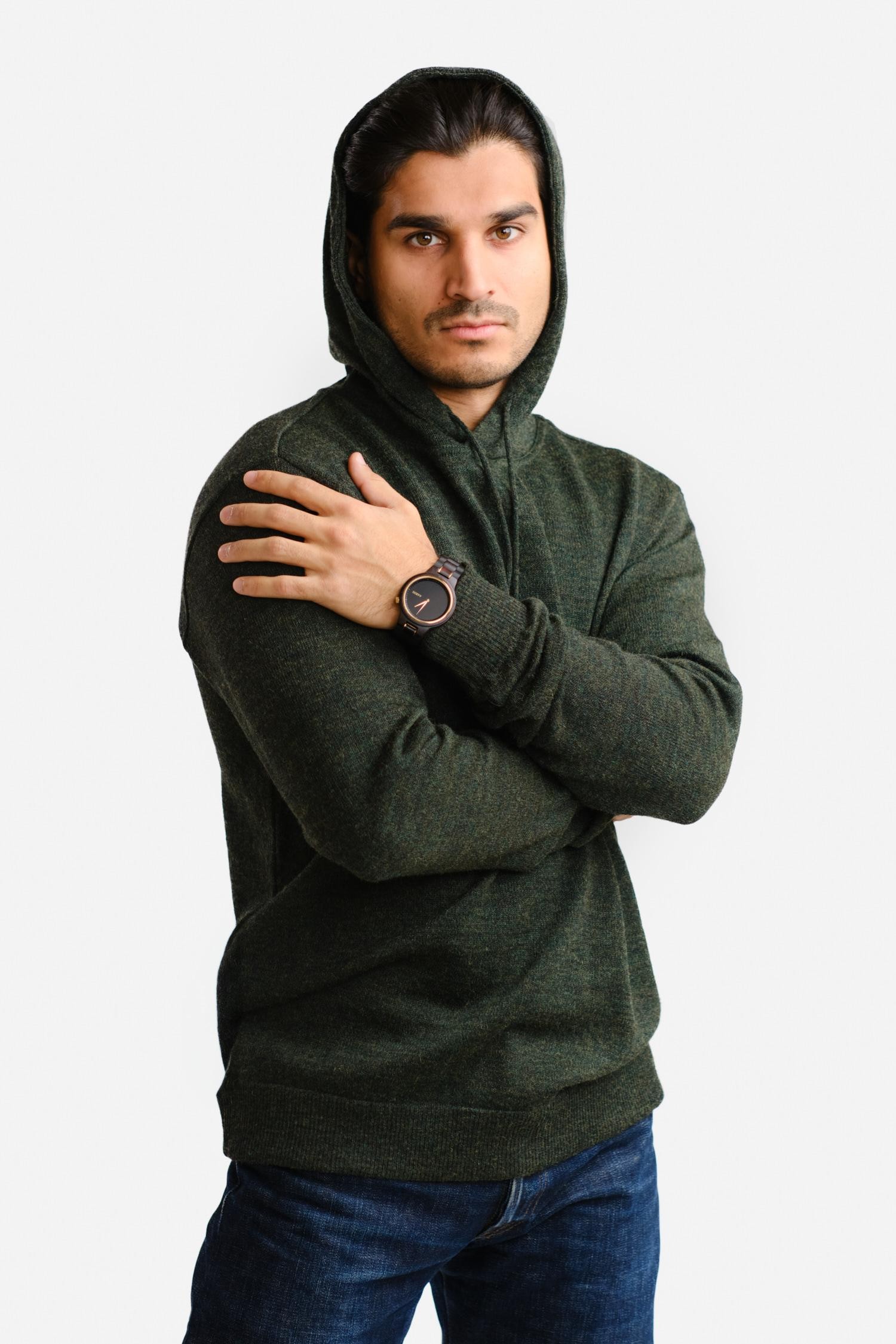 Hoodie-neulehuppari, metsänvihreä