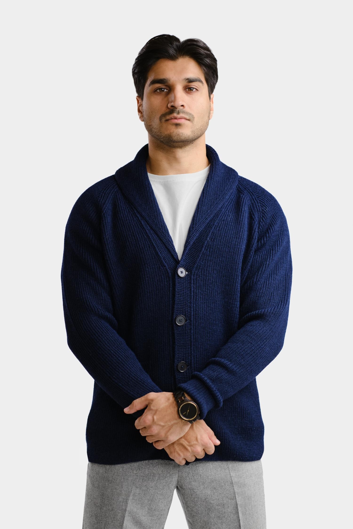 Shawl Collar-shaalineule, Navy, S, 2 LK, #5892 - Image 2