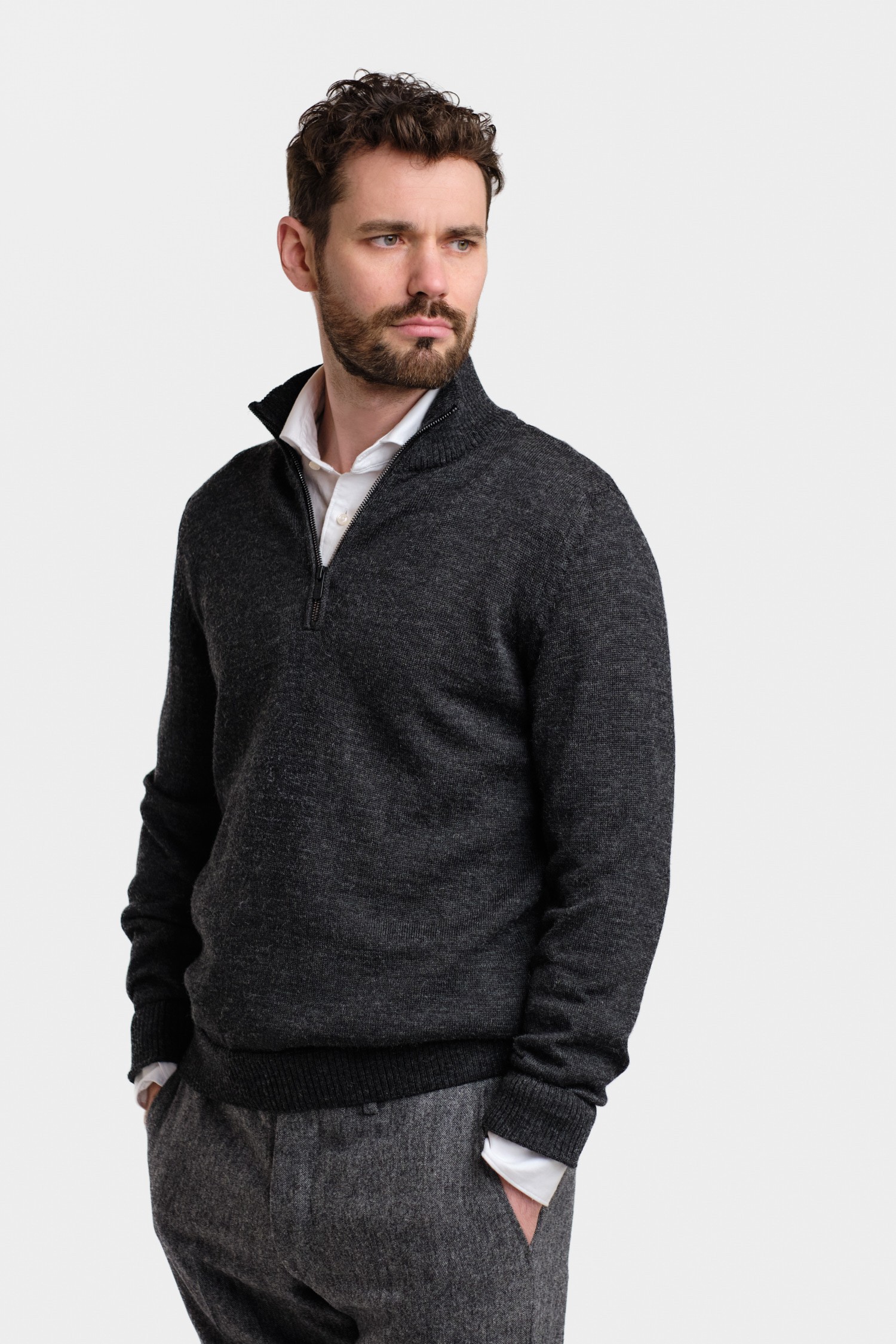 Half Zip -neulepusero, hiilenharmaa - Image 2