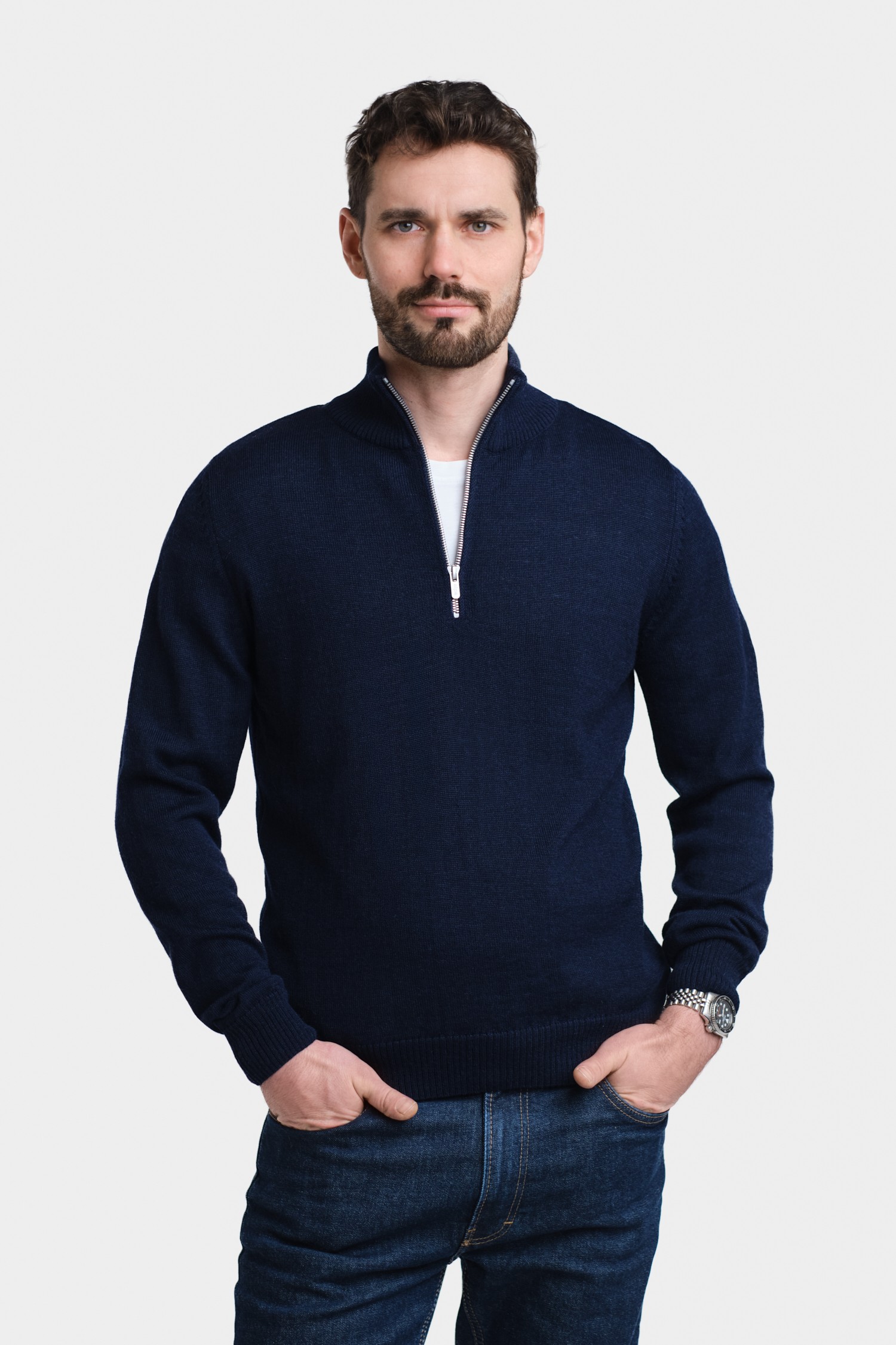 Half Zip-neulepusero, Navy, S, 1 LK, #5838