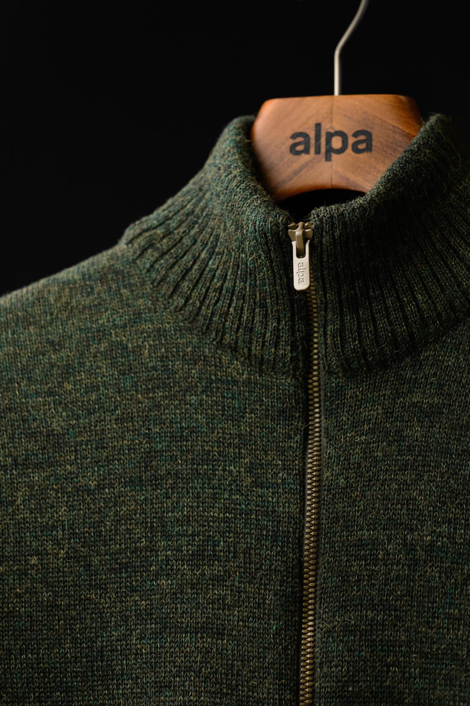 Zipper-neuletakki, metsänvihreä - Image 5