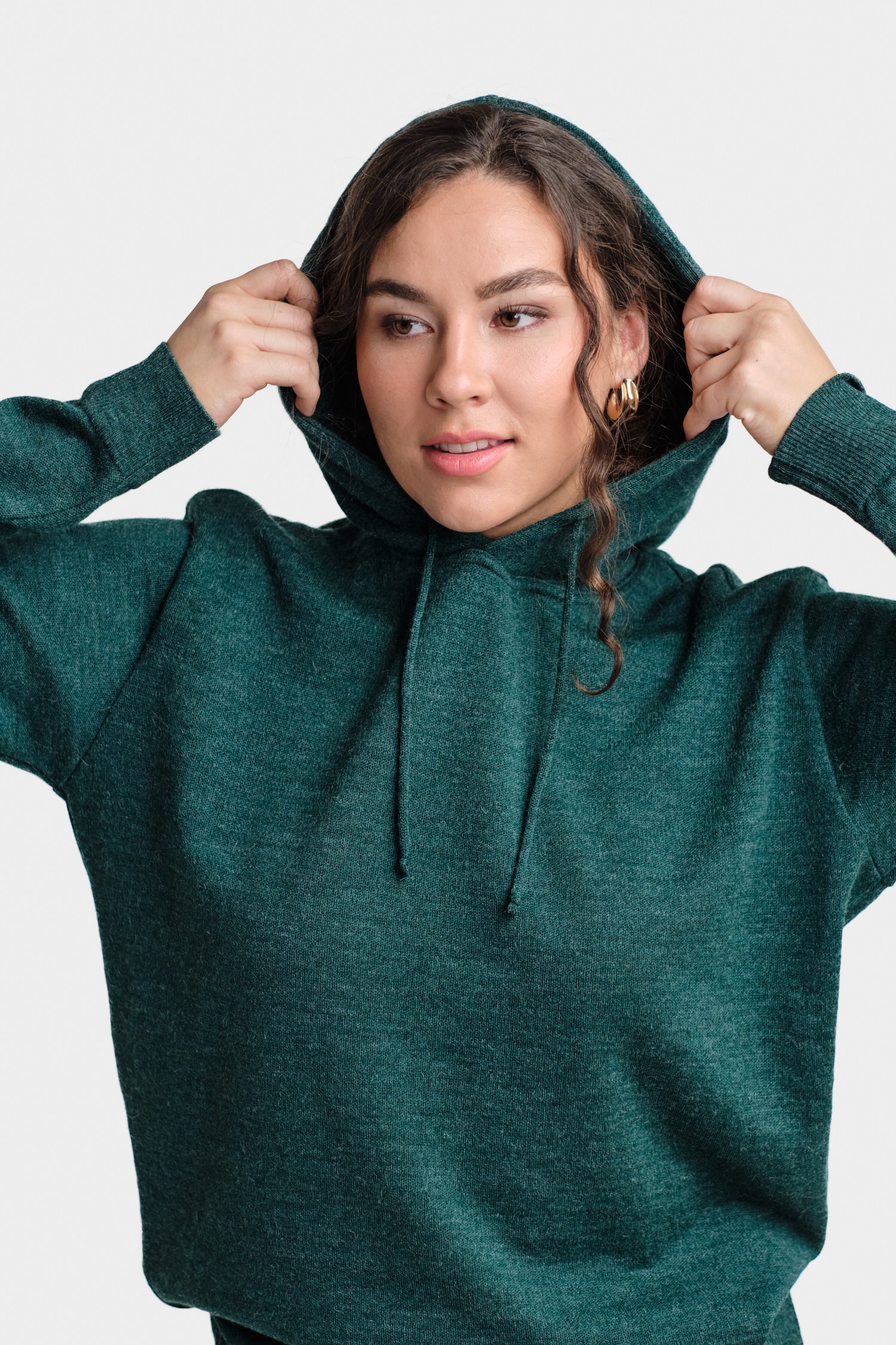 Hoodie-neulehuppari, sinivihreä